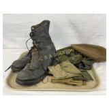 Early WW2 Era Military Boots, Cap, and Ammunition Early WW2 Era Military Boots, Cap, and Ammunition