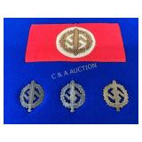 4 German WW2 Items: Three War Merit Badges and Red 4 German WW2 Items: Three War Merit Badges and Red
