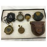 6 Early WWII Era Compasses and Watch with Leather 6 Early WWII Era Compasses and Watch with Leather