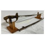 33-Inch Japanese Sword with Brass Hilt and Scabbar 33-Inch Japanese Sword with Brass Hilt and Scabbar