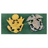Two U.S. Military Insignia Medals, Sterling on One Two U.S. Military Insignia Medals, Sterling on One