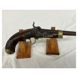 Early Black Powder Pistol with Brass Accents and W Early Black Powder Pistol with Brass Accents and W