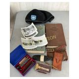 Early WWII Items Including Military Cap, Field Art Early WWII Items Including Military Cap, Field Art