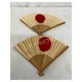 Early 1940s Japanese Hand Fans with Red Dot Design Early 1940s Japanese Hand Fans with Red Dot Design
