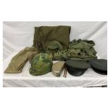 Early Military Items Including Helmet, Hats, Duffe Early Military Items Including Helmet, Hats, Duffe