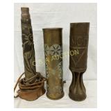 3 WW2-Era Shell Casings with Relief Designs, 13-16 3 WW2-Era Shell Casings with Relief Designs, 13-16