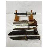 3 WWII-Era Knives with Sheaths, Including KA-BAR K 3 WWII-Era Knives with Sheaths, Including KA-BAR K