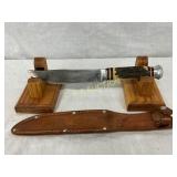 10-Inch Fixed-Blade Knife with Stag Handle and Lea 10-Inch Fixed-Blade Knife with Stag Handle and Lea