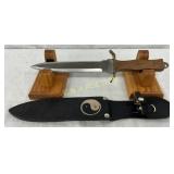 11 1/2-Inch Fixed Blade Knife with Wooden Handle a 11 1/2-Inch Fixed Blade Knife with Wooden Handle a