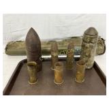 8 Shell Art and Ammunition Items with Tubular Cont 8 Shell Art and Ammunition Items with Tubular Cont