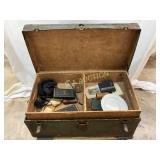 WWII Era Metal Trunk with Stenciled Address and Pe WWII Era Metal Trunk with Stenciled Address and Pe