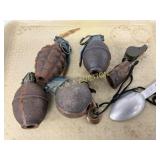 7 WWII-Era Items: Grenade Shells, Whistle, and Spo 7 WWII-Era Items: Grenade Shells, Whistle, and Spo