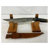 Early Foreign War Knife with Sheath, 14in, Marked Early Foreign War Knife with Sheath, 14in, Marked