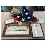 WW2 Era Memorabilia, Including Flag, Framed Items, WW2 Era Memorabilia, Including Flag, Framed Items,