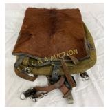 Vintage Canvas and Leather Backpack with Fur Cover Vintage Canvas and Leather Backpack with Fur Cover