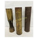 3 Military Trench Art Shell Casings, 14 Inches 3 Military Trench Art Shell Casings, 14 Inches