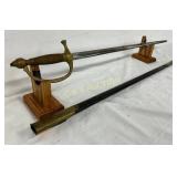 N.J. James Mfg Co Brass-Hilt Sword with Scabbard N.J. James Mfg Co Brass-Hilt Sword with Scabbard