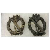 Two WWII German Bronze Infantry Assault Badges Two WWII German Bronze Infantry Assault Badges