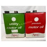 Two Agway Motor Oil Cans, Two-Gallon Each Two Agway Motor Oil Cans, Two-Gallon Each