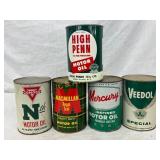 5 One-Quart Motor Oil Cans Featuring Conoco, MacMi 5 One-Quart Motor Oil Cans Featuring Conoco, MacMi