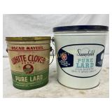 Two Vintage 6in to 8in Metal Lard Containers: Osca Two Vintage 6in to 8in Metal Lard Containers: Osca
