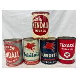 5 One-Quart Motor Oil Cans by Kendall, Mobil, Lubr 5 One-Quart Motor Oil Cans by Kendall, Mobil, Lubr