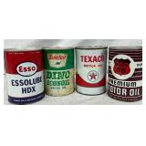 4 One-Quart Motor Oil Cans Featuring Esso, Sinclai 4 One-Quart Motor Oil Cans Featuring Esso, Sinclai