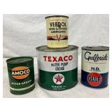 4 Vintage Metal Oil and Grease Cans: Texaco, Gulfp 4 Vintage Metal Oil and Grease Cans: Texaco, Gulfp