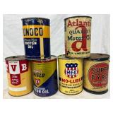 Six Vintage One Quart Oil and Automotive Product C Six Vintage One Quart Oil and Automotive Product C