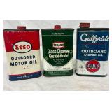 Three 1-Quart Vintage Metal Cans: Esso, Texaco, an Three 1-Quart Vintage Metal Cans: Esso, Texaco, an