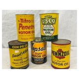 5 One-Quart Motor Oil Cans, Various Brands 5 One-Quart Motor Oil Cans, Various Brands