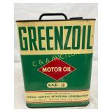 Two-Gallon GreenzOil Motor Oil Tin Can by Crown Ce Two-Gallon GreenzOil Motor Oil Tin Can by Crown Ce