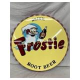 25-Inch Frostie Root Beer Bottle Cap Style Tin Sig 25-Inch Frostie Root Beer Bottle Cap Style Tin Sig