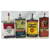 4 Vintage 3oz Oil Cans: Esso Handy Oil, Ronsonol L 4 Vintage 3oz Oil Cans: Esso Handy Oil, Ronsonol L