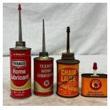 4 Vintage Metal Oiler Cans by Texaco, Master Lubri 4 Vintage Metal Oiler Cans by Texaco, Master Lubri
