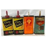 4 Vintage 4oz Oil Cans: Cling Surface, Hoppe 4 Vintage 4oz Oil Cans: Cling Surface, Hoppe