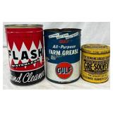 Three Vintage Metal Containers: Flash Hand Cleaner Three Vintage Metal Containers: Flash Hand Cleaner
