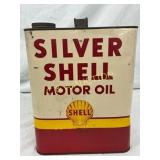 Vintage 2-Gallon Silver Shell Motor Oil Can Vintage 2-Gallon Silver Shell Motor Oil Can