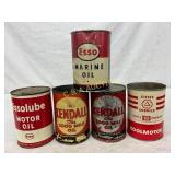 5 Vintage One-Quart Motor and Marine Oil Cans 5 Vintage One-Quart Motor and Marine Oil Cans