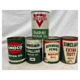 5 One-Quart Vintage Motor Oil Cans: Amoco, Sinclai 5 One-Quart Vintage Motor Oil Cans: Amoco, Sinclai