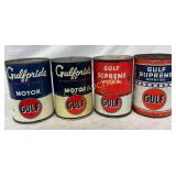 Four Gulf Oil 1-Quart Motor Oil Cans: Gulfpride an Four Gulf Oil 1-Quart Motor Oil Cans: Gulfpride an