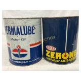 Two Vintage One-Gallon Metal Cans: Permalube Motor Two Vintage One-Gallon Metal Cans: Permalube Motor