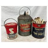 Three Tin Containers: Schwartz Peanut Butter, Cham Three Tin Containers: Schwartz Peanut Butter, Cham