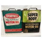 Two 2-Gallon Motor Oil Cans: Wearwell and Super Bo Two 2-Gallon Motor Oil Cans: Wearwell and Super Bo