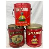 3 Luzianne Coffee and Chicory Tins with Handles, 8 3 Luzianne Coffee and Chicory Tins with Handles, 8