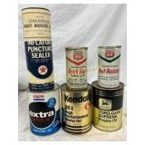 Six Vintage 1-Quart and Other Cans for Oils and Se Six Vintage 1-Quart and Other Cans for Oils and Se