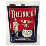 Defender Motor Oil Two-Gallon Tin Can Defender Motor Oil Two-Gallon Tin Can