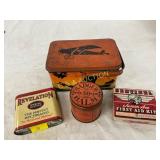 4 Vintage Tin Containers Including Tobacco, Balm, 4 Vintage Tin Containers Including Tobacco, Balm,