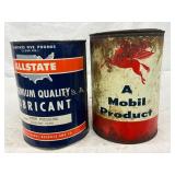 Two 5lb Oil Cans: Allstate Lubricant and Mobil Pro Two 5lb Oil Cans: Allstate Lubricant and Mobil Pro