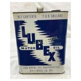Lubex Motor Oil Tin Container, 2 U.S. Gallons Lubex Motor Oil Tin Container, 2 U.S. Gallons